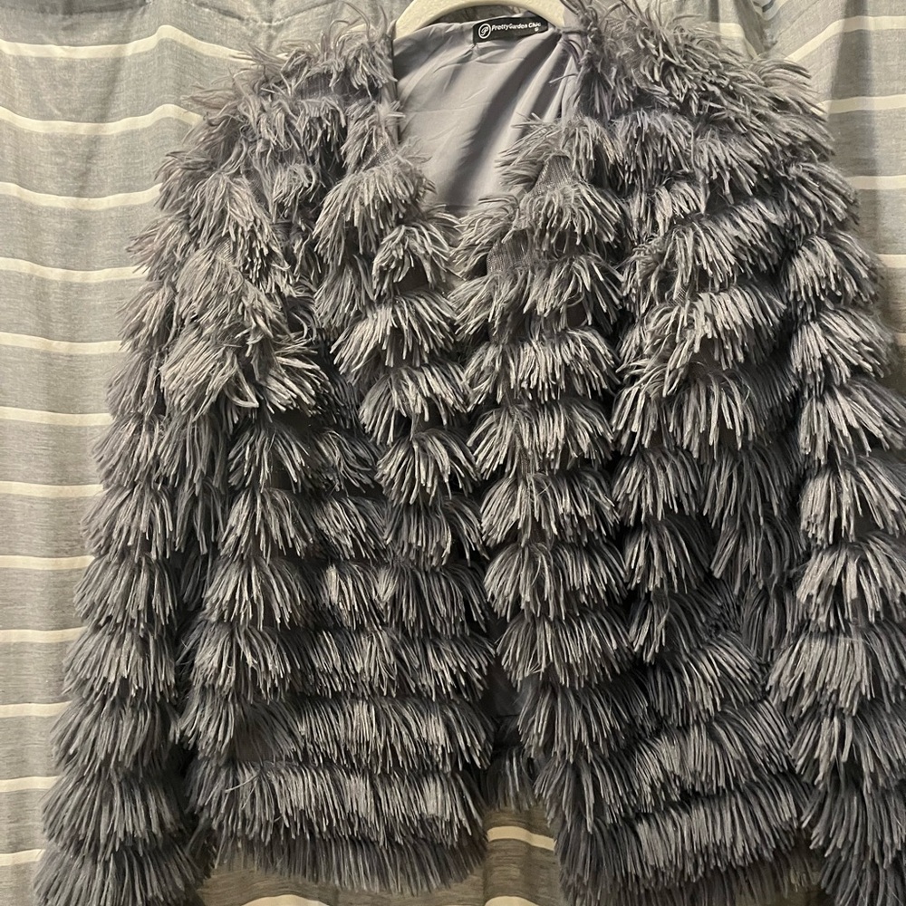 Gray Faux Fur Jacket SO CUTE 20 inches length back 23 in front and 17 width